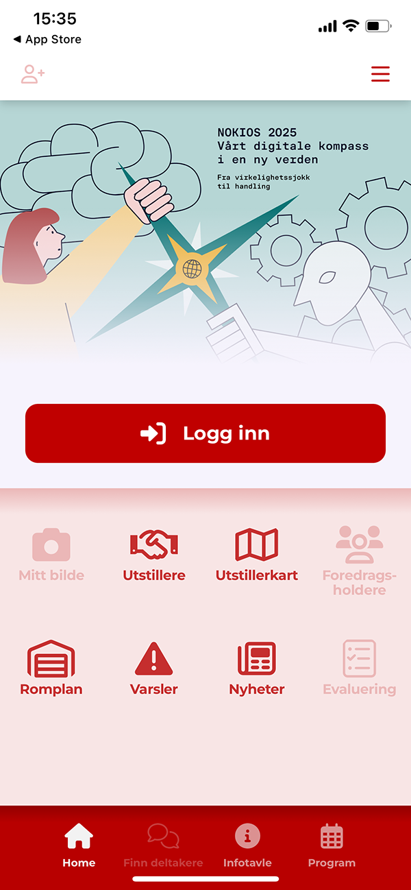 app-login-1 Skjermbilde fra nokios app som i ikke innlogget modus