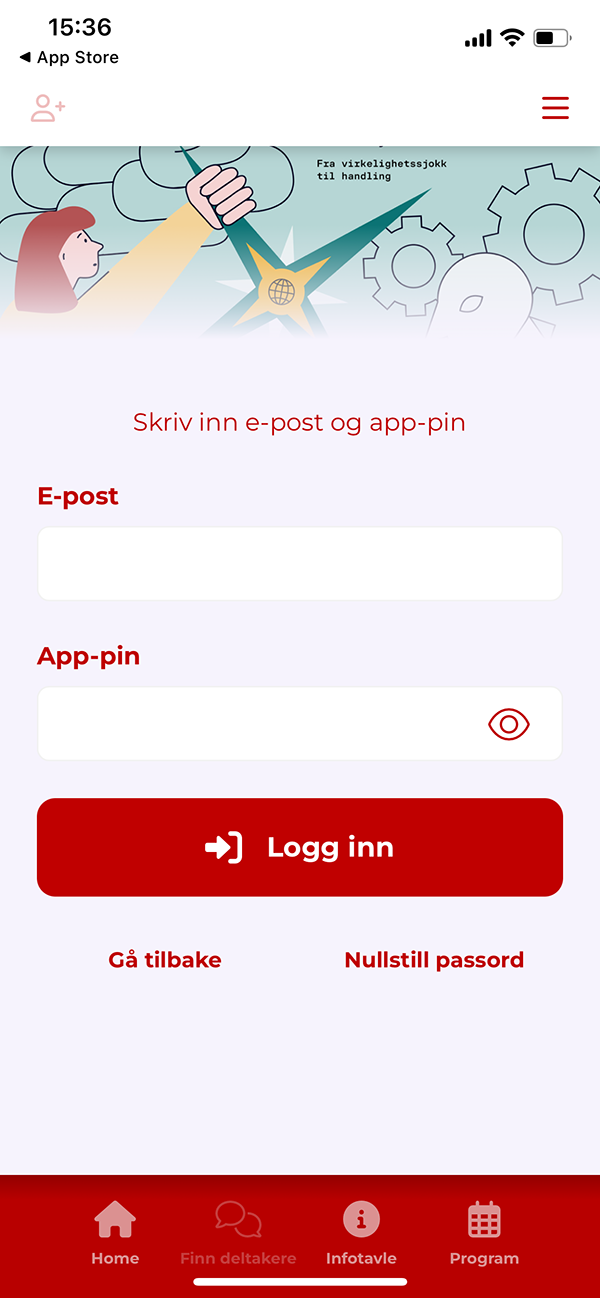 app-login-2 Skjermbilde som viser innloggingsskjemaet med feltene E-post og app pin